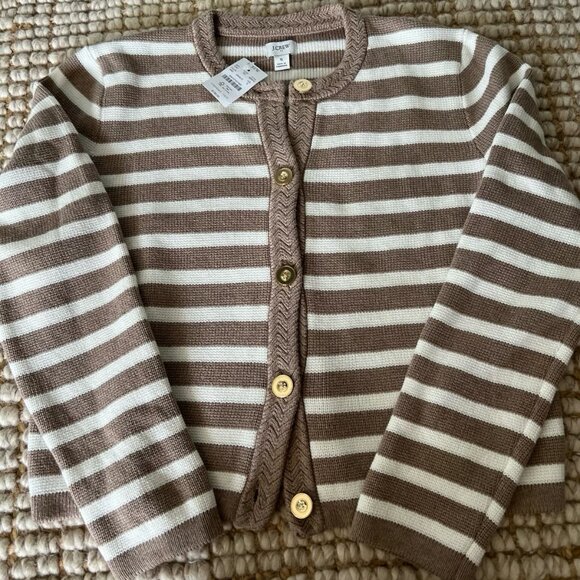 NWT J.Crew Striped Cotton Lady Jacket in Ivory Mushroom Stripe Knit Cardigan XXL - Picture 1 of 8